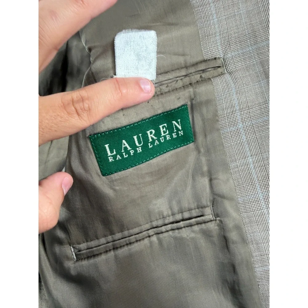 Lauren Ralph Lauren Blazer Mens 42L Tan Glen Plaid Wool 2 Button Sport Coat
